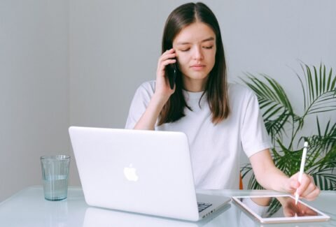 Photo by Anna Shvets: https://www.pexels.com/photo/woman-in-white-crew-neck-t-shirt-using-silver-macbook-3987034/